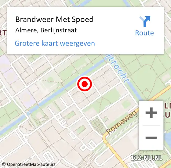 Locatie op kaart van de 112 melding: Brandweer Met Spoed Naar Almere, Berlijnstraat op 17 augustus 2022 22:34