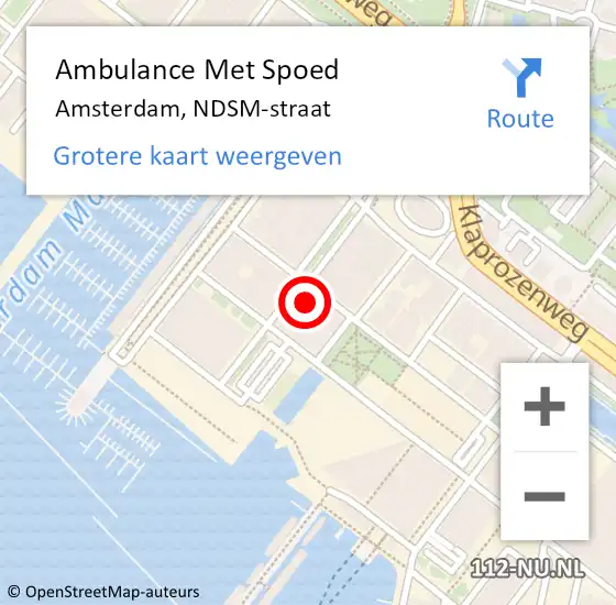 Locatie op kaart van de 112 melding: Ambulance Met Spoed Naar Amsterdam, NDSM-straat op 17 augustus 2022 22:49