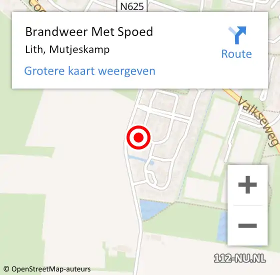 Locatie op kaart van de 112 melding: Brandweer Met Spoed Naar Lith, Mutjeskamp op 17 augustus 2022 23:16