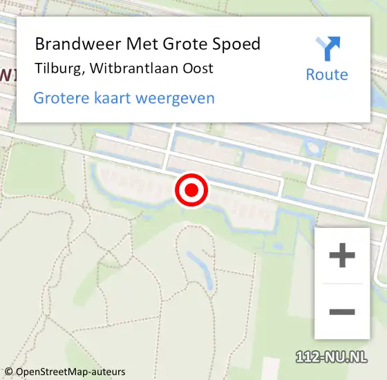 Locatie op kaart van de 112 melding: Brandweer Met Grote Spoed Naar Tilburg, Witbrantlaan Oost op 17 augustus 2022 23:26