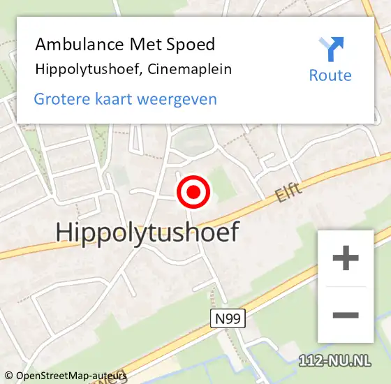 Locatie op kaart van de 112 melding: Ambulance Met Spoed Naar Hippolytushoef, Cinemaplein op 17 augustus 2022 23:49