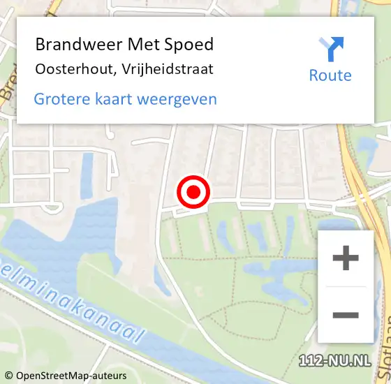 Locatie op kaart van de 112 melding: Brandweer Met Spoed Naar Oosterhout, Vrijheidstraat op 18 augustus 2022 01:02