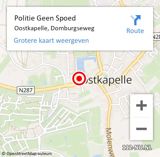 Locatie op kaart van de 112 melding: Politie Geen Spoed Naar Oostkapelle, Domburgseweg op 18 augustus 2022 01:24