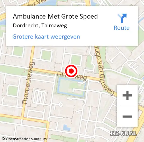 Locatie op kaart van de 112 melding: Ambulance Met Grote Spoed Naar Dordrecht, Talmaweg op 18 augustus 2022 01:33