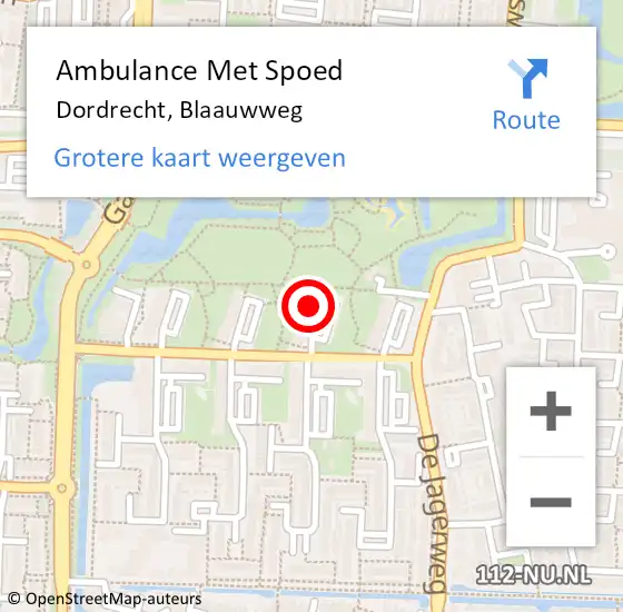 Locatie op kaart van de 112 melding: Ambulance Met Spoed Naar Dordrecht, Blaauwweg op 18 augustus 2022 03:13