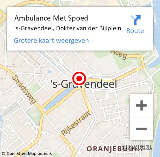 Locatie op kaart van de 112 melding: Ambulance Met Spoed Naar 's-Gravendeel, Dokter van der Bijlplein op 18 augustus 2022 03:30