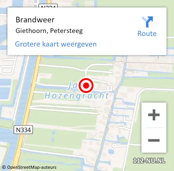 Locatie op kaart van de 112 melding: Brandweer Giethoorn, Petersteeg op 18 augustus 2022 07:32