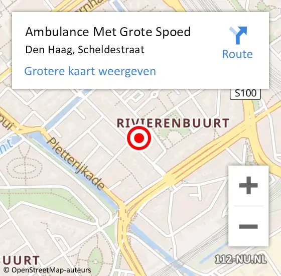 Locatie op kaart van de 112 melding: Ambulance Met Grote Spoed Naar Den Haag, Scheldestraat op 18 augustus 2022 07:40