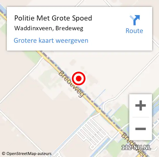 Locatie op kaart van de 112 melding: Politie Met Grote Spoed Naar Waddinxveen, Bredeweg op 18 augustus 2022 07:48