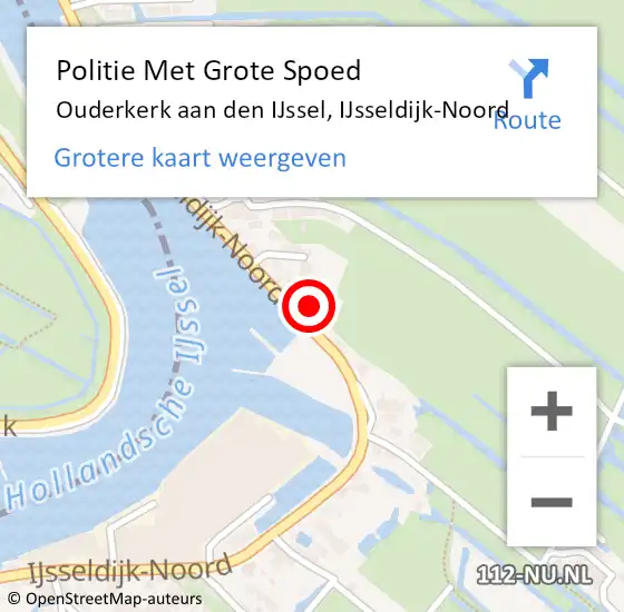 Locatie op kaart van de 112 melding: Politie Met Grote Spoed Naar Ouderkerk aan den IJssel, IJsseldijk-Noord op 18 augustus 2022 08:03