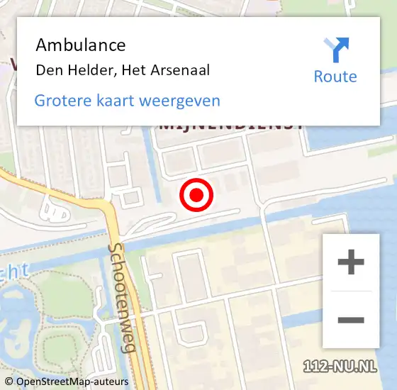 Locatie op kaart van de 112 melding: Ambulance Den Helder, Het Arsenaal op 18 augustus 2022 08:13