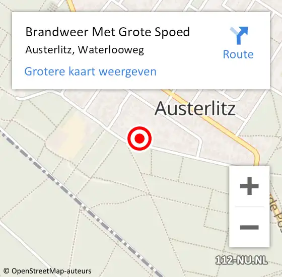 Locatie op kaart van de 112 melding: Brandweer Met Grote Spoed Naar Austerlitz, Waterlooweg op 18 augustus 2022 08:32
