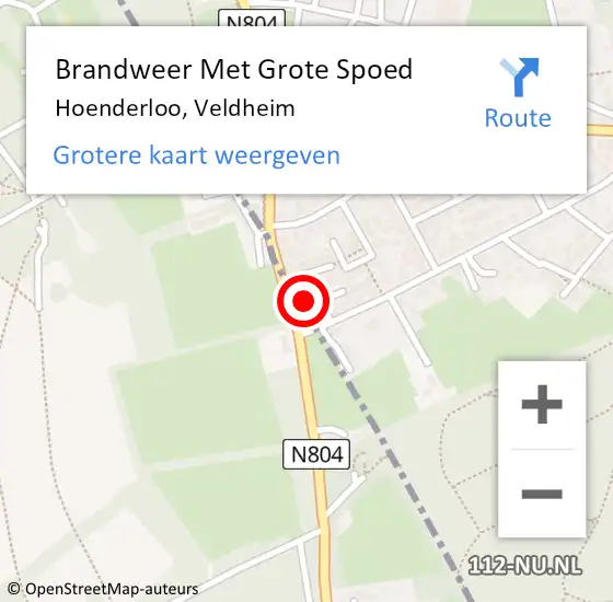 Locatie op kaart van de 112 melding: Brandweer Met Grote Spoed Naar Hoenderloo, Veldheim op 18 augustus 2022 08:34