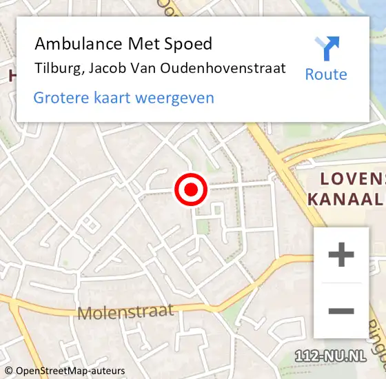 Locatie op kaart van de 112 melding: Ambulance Met Spoed Naar Tilburg, Jacob Van Oudenhovenstraat op 26 juli 2014 19:19