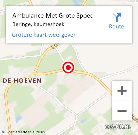 Locatie op kaart van de 112 melding: Ambulance Met Grote Spoed Naar Beringe, Kaumeshoek op 26 juli 2014 19:19