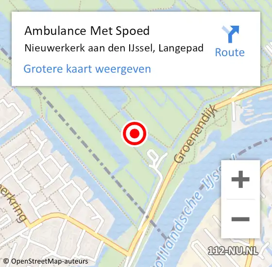 Locatie op kaart van de 112 melding: Ambulance Met Spoed Naar Nieuwerkerk aan den IJssel, Langepad op 18 augustus 2022 09:10