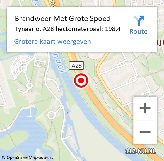 Locatie op kaart van de 112 melding: Brandweer Met Grote Spoed Naar Tynaarlo, A28 hectometerpaal: 198,4 op 18 augustus 2022 09:20