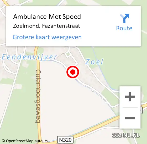 Locatie op kaart van de 112 melding: Ambulance Met Spoed Naar Zoelmond, Fazantenstraat op 18 augustus 2022 09:45