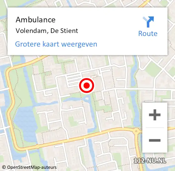 Locatie op kaart van de 112 melding: Ambulance Volendam, De Stient op 18 augustus 2022 09:53