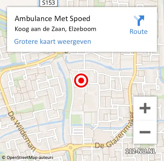 Locatie op kaart van de 112 melding: Ambulance Met Spoed Naar Koog aan de Zaan, Elzeboom op 18 augustus 2022 09:57