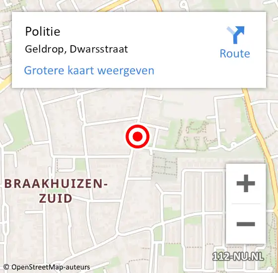 Locatie op kaart van de 112 melding: Politie Geldrop, Dwarsstraat op 18 augustus 2022 10:01