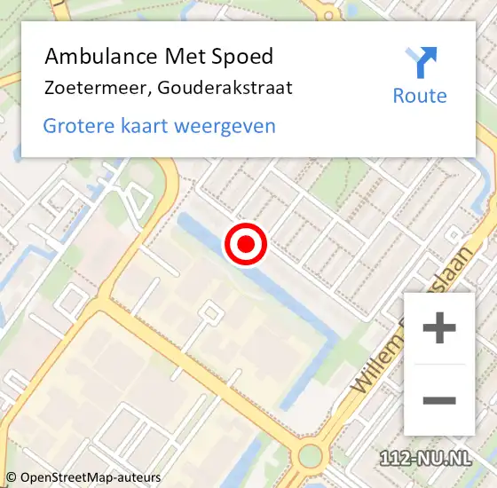 Locatie op kaart van de 112 melding: Ambulance Met Spoed Naar Zoetermeer, Gouderakstraat op 18 augustus 2022 10:09