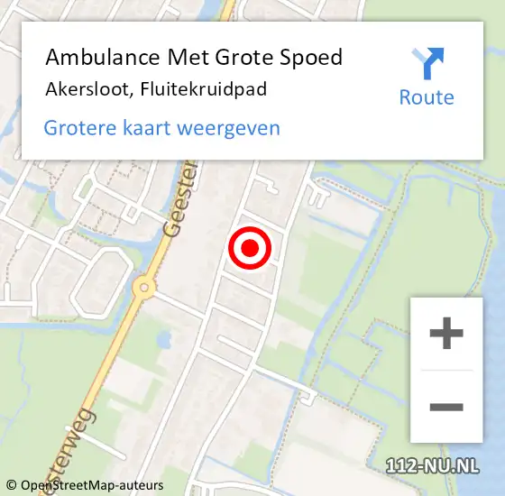 Locatie op kaart van de 112 melding: Ambulance Met Grote Spoed Naar Akersloot, Fluitekruidpad op 18 augustus 2022 10:19