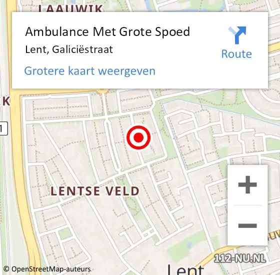 Locatie op kaart van de 112 melding: Ambulance Met Grote Spoed Naar Lent, Galiciëstraat op 18 augustus 2022 10:40