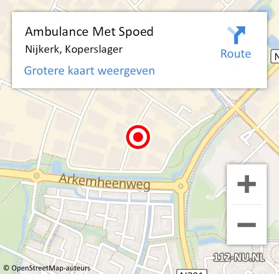 Locatie op kaart van de 112 melding: Ambulance Met Spoed Naar Nijkerk, Koperslager op 18 augustus 2022 10:49