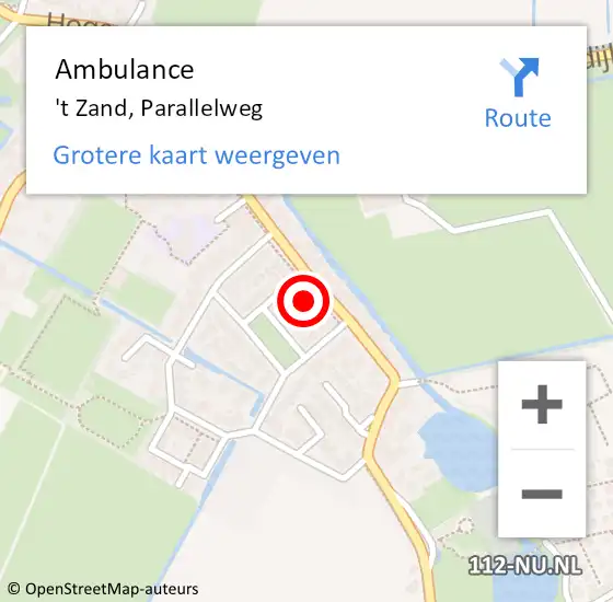 Locatie op kaart van de 112 melding: Ambulance 't Zand, Parallelweg op 18 augustus 2022 10:59