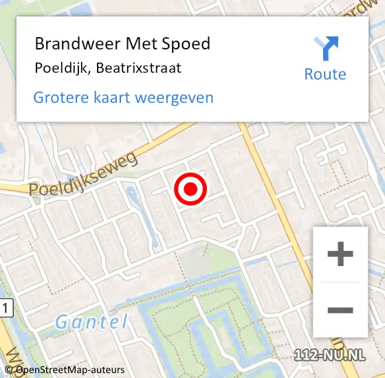 Locatie op kaart van de 112 melding: Brandweer Met Spoed Naar Poeldijk, Beatrixstraat op 18 augustus 2022 11:00