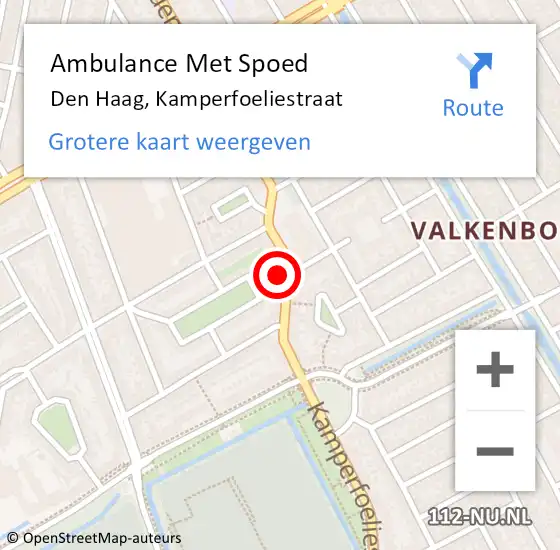 Locatie op kaart van de 112 melding: Ambulance Met Spoed Naar Den Haag, Kamperfoeliestraat op 18 augustus 2022 11:31