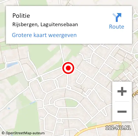 Locatie op kaart van de 112 melding: Politie Rijsbergen, Laguitensebaan op 18 augustus 2022 12:22