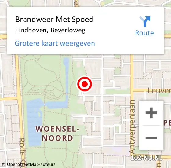 Locatie op kaart van de 112 melding: Brandweer Met Spoed Naar Eindhoven, Beverloweg op 18 augustus 2022 12:28