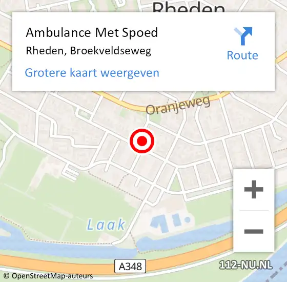 Locatie op kaart van de 112 melding: Ambulance Met Spoed Naar Rheden, Broekveldseweg op 18 augustus 2022 12:30