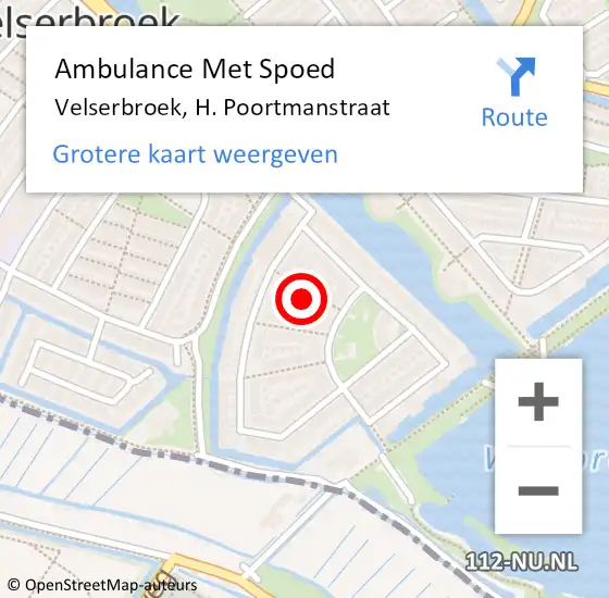 Locatie op kaart van de 112 melding: Ambulance Met Spoed Naar Velserbroek, H. Poortmanstraat op 18 augustus 2022 12:47