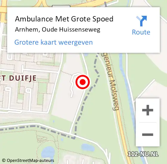 Locatie op kaart van de 112 melding: Ambulance Met Grote Spoed Naar Arnhem, Oude Huissenseweg op 18 augustus 2022 13:22