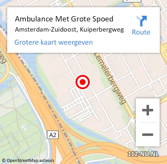 Locatie op kaart van de 112 melding: Ambulance Met Grote Spoed Naar Amsterdam-Zuidoost, Kuiperbergweg op 18 augustus 2022 13:26