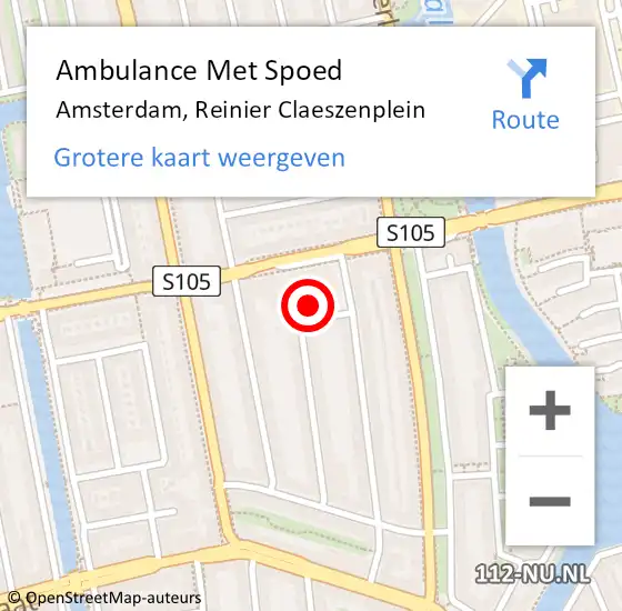 Locatie op kaart van de 112 melding: Ambulance Met Spoed Naar Amsterdam, Reinier Claeszenplein op 18 augustus 2022 13:40