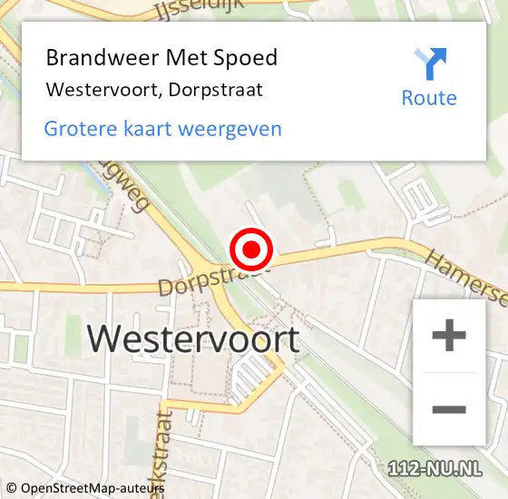 Locatie op kaart van de 112 melding: Brandweer Met Spoed Naar Westervoort, Dorpstraat op 18 augustus 2022 14:08