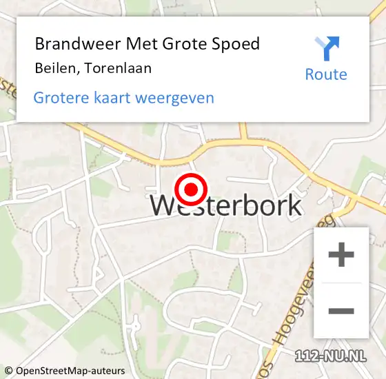 Locatie op kaart van de 112 melding: Brandweer Met Grote Spoed Naar Beilen, Torenlaan op 18 augustus 2022 14:15