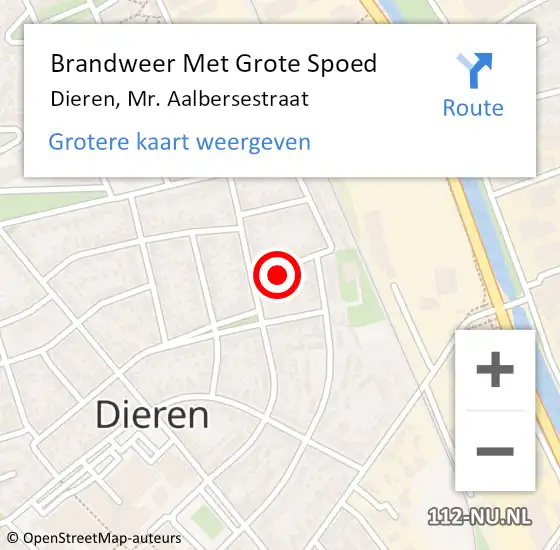 Locatie op kaart van de 112 melding: Brandweer Met Grote Spoed Naar Dieren, Mr. Aalbersestraat op 18 augustus 2022 14:19