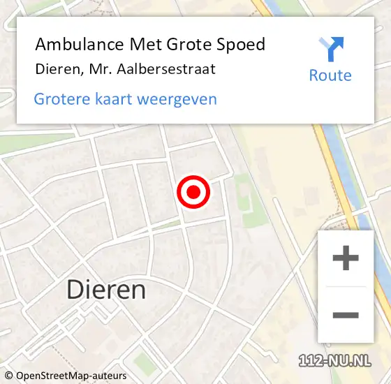 Locatie op kaart van de 112 melding: Ambulance Met Grote Spoed Naar Dieren, Mr. Aalbersestraat op 18 augustus 2022 14:22