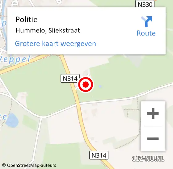 Locatie op kaart van de 112 melding: Politie Hummelo, Sliekstraat op 18 augustus 2022 14:35