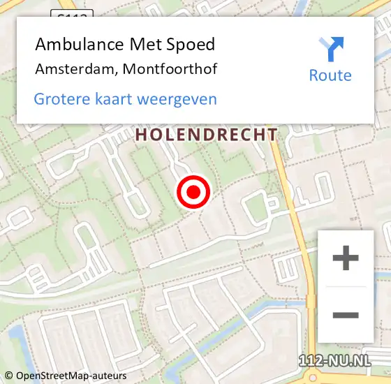 Locatie op kaart van de 112 melding: Ambulance Met Spoed Naar Amsterdam-Zuidoost, Montfoorthof op 18 augustus 2022 14:36