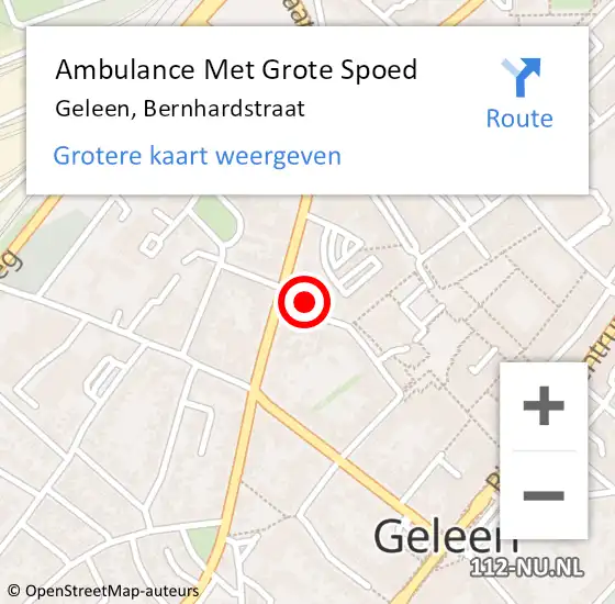 Locatie op kaart van de 112 melding: Ambulance Met Grote Spoed Naar Geleen, Bernhardstraat op 26 juli 2014 20:01