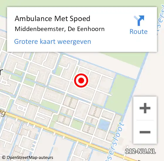 Locatie op kaart van de 112 melding: Ambulance Met Spoed Naar Middenbeemster, De Eenhoorn op 18 augustus 2022 15:18