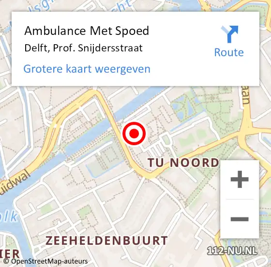 Locatie op kaart van de 112 melding: Ambulance Met Spoed Naar Delft, Prof. Snijdersstraat op 18 augustus 2022 15:34