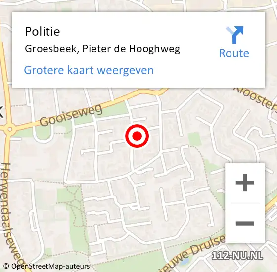 Locatie op kaart van de 112 melding: Politie Groesbeek, Pieter de Hooghweg op 18 augustus 2022 15:41