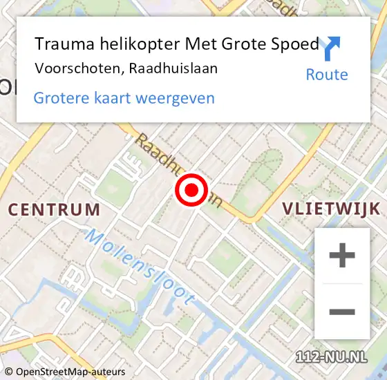 Locatie op kaart van de 112 melding: Trauma helikopter Met Grote Spoed Naar Voorschoten, Raadhuislaan op 18 augustus 2022 15:41